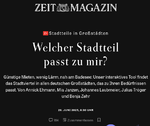 Welcher Stadtteil passt zu mir? Berechnungen Daten zur Erreichbarkeit und Datenberatung, 2025.